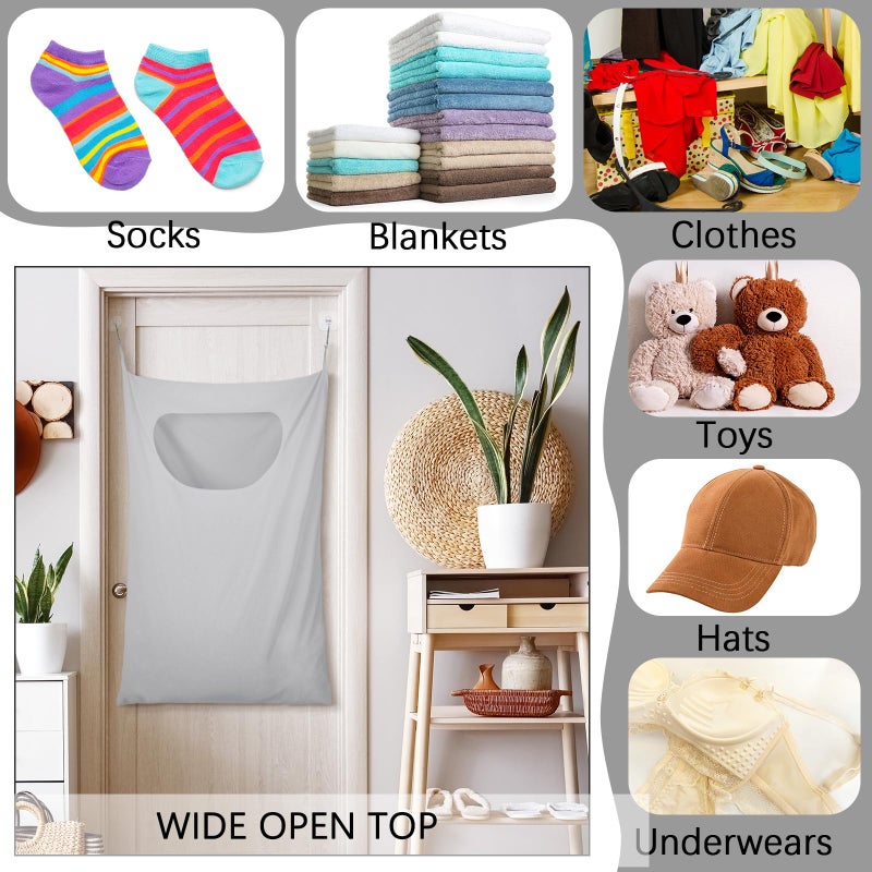 Wovnet 2 Pcs Large Hanging Laundry Hamper Bag 28 x 35 in Over The Door Hamper Space Saving Hanging Laundry Bag Basket with Hooks for Wall Dirty Clothes Storage RV Room, 2 Color - Image 3