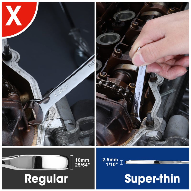 WORKPRO Metric Super-Thin Open End Wrench Roll-up Set, 7PCS, 5.5 to 23 mm, Ultra-Slim Thin Wrench Set with Organizer Pouch, for Thin Nuts, Narrow Spaces - Image 4