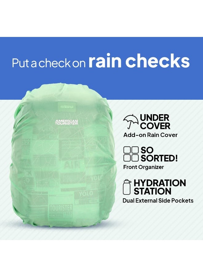 American Tourister Mist (Style 4), 31L Volume 4 Compartment Backpack With An Add-On Rain Cover & Front Organizer, For Unisex - Blue/Mint - Image 2