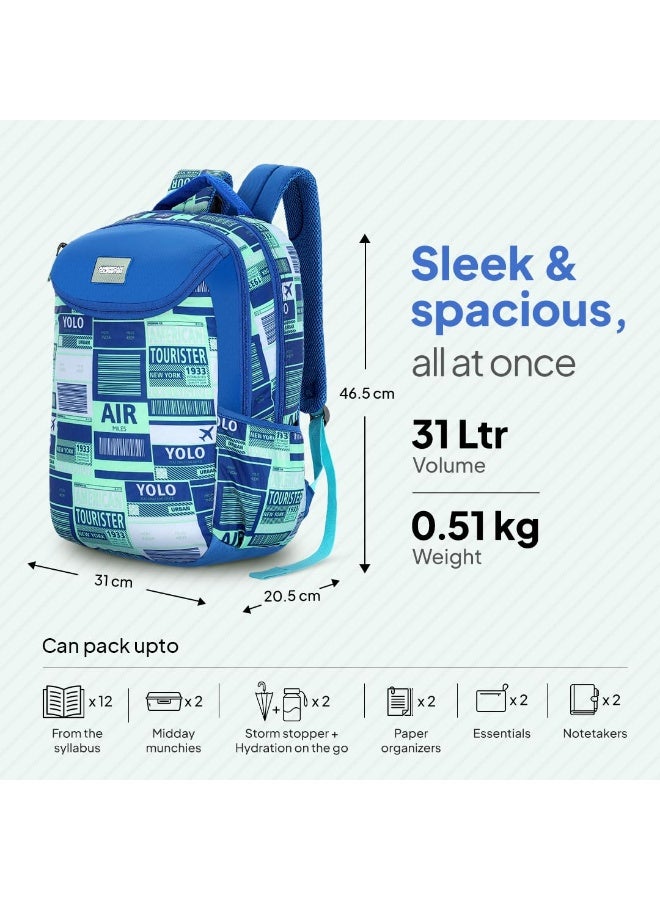 American Tourister Mist (Style 4), 31L Volume 4 Compartment Backpack With An Add-On Rain Cover & Front Organizer, For Unisex - Blue/Mint - Image 3