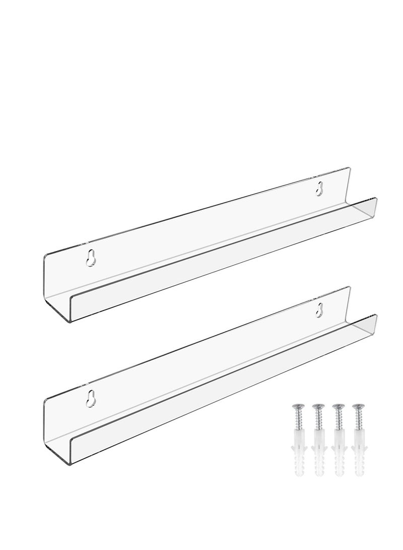 كابتن تيك 2 Pieces Acrylic Floating Shelves, 15inch Clear Acrylic Shelf, Invisible Wall Mount Bookshelf with Mounting Kit, Small Bathroom Shelves for Record, Book, Funko Pop Figure Display - Image 1
