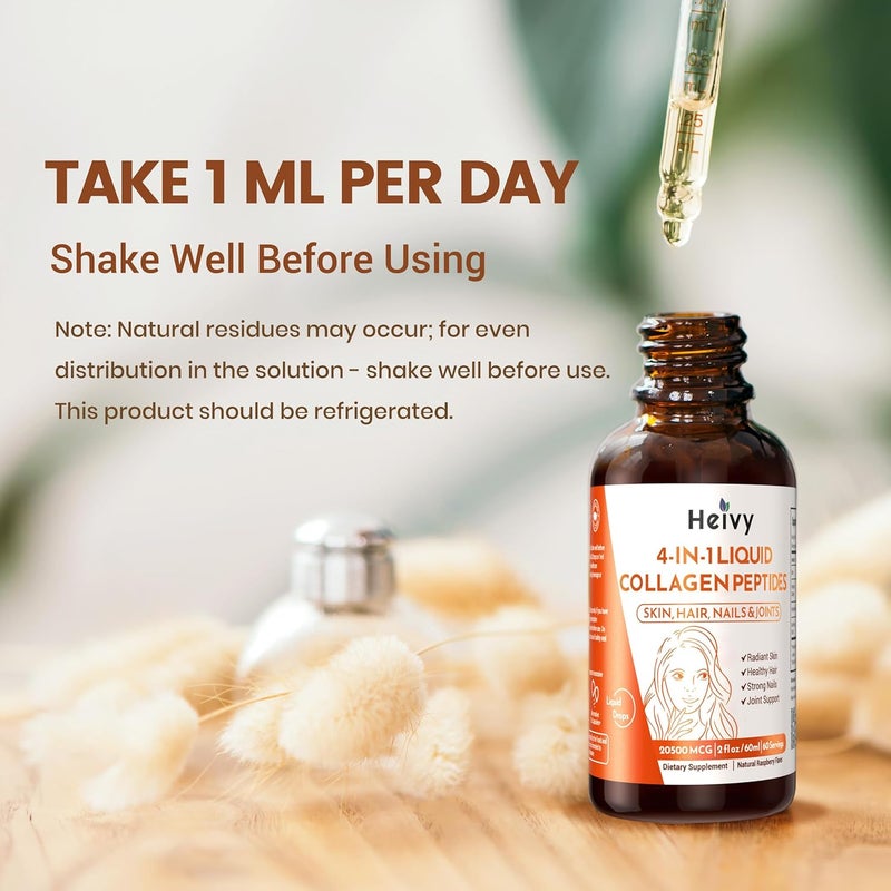 Heivy Liquid Collagen for Women Liquid Biotin  Collagen for Radiant Skin Hair Growth Strong Nails Joint Support 20500 mcg 4in1 Collagen Drops Advanced Absorption Raspberry Flavor 2 FL OZ - Image 4