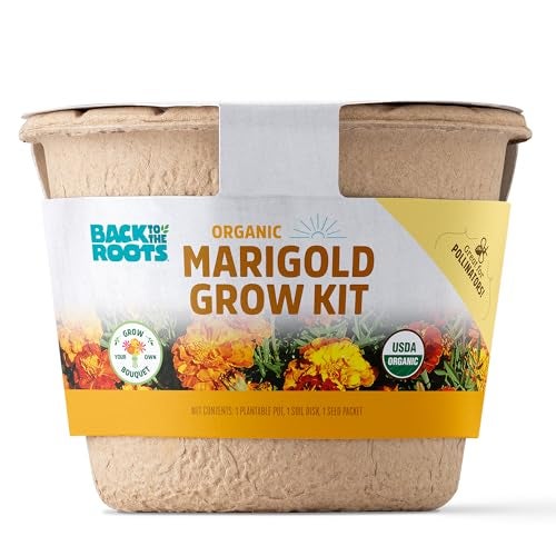 Back to the Roots Organic Marigold Flower Grow Kit with Plantable Starting Pot Soil and Seeds - Image 1