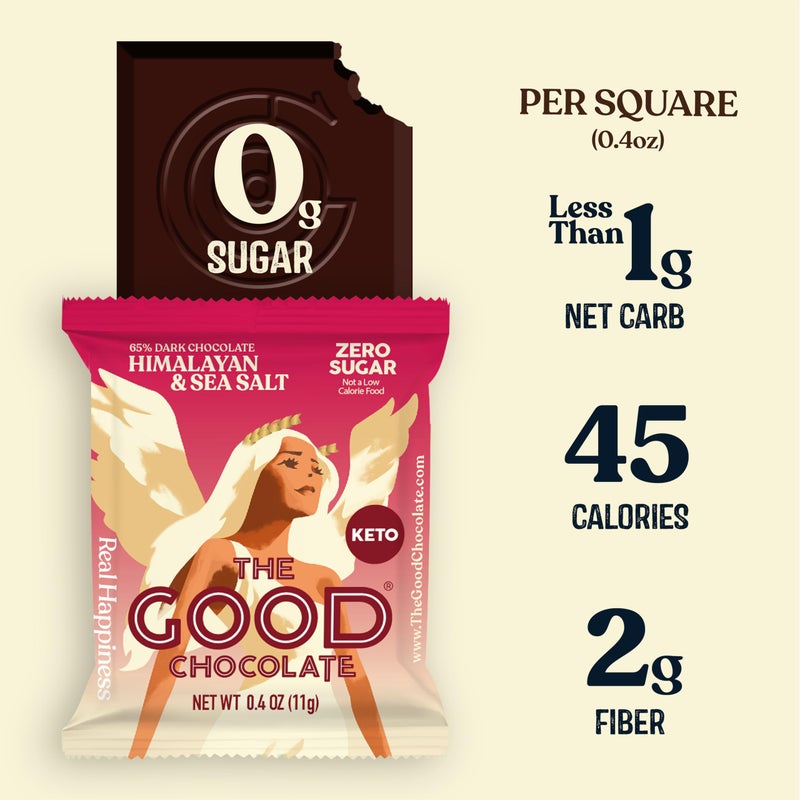 The Good Chocolate - Himalayan Salt Keto Chocolate Squares, Zero Sugar, Lower Net Carb Snack, Lower Calorie, Vegan Chocolate Candy, 24 Square Family Pack - Image 2