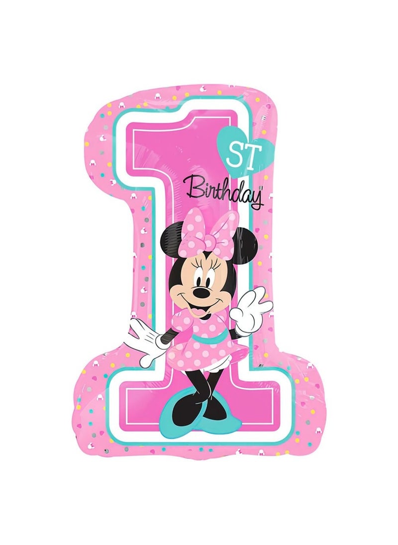 1st Birthday Minnie Mouse Number Foil Balloon Pink 71cm