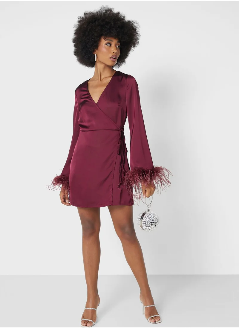GLAMOROUS V-Neck Fringe Detail Dress