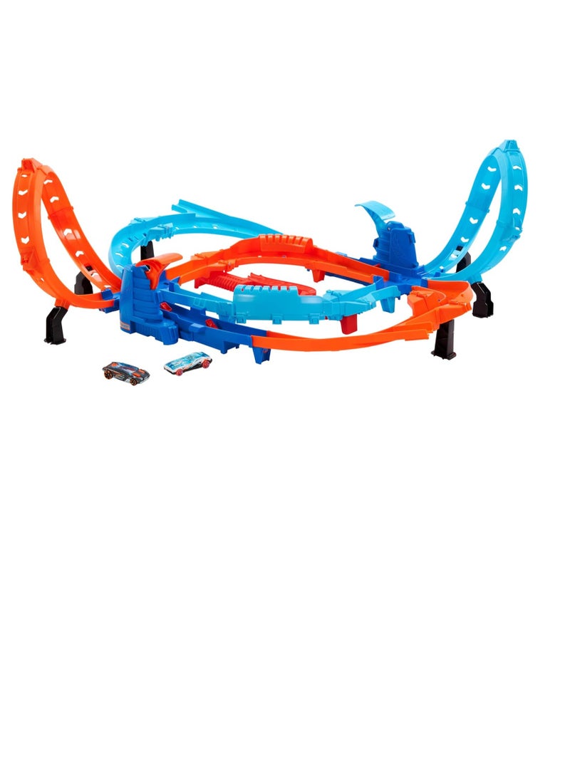 هوت ويلز مجموعة مسارات سيارات لعبة، سباقات سريعة للغاية تبدأ بسيارتين بمقياس 1:64، سباقات وحركات بهلوانية وجهاً لوجه، بادئان يدويان، HXR71 - Image 2