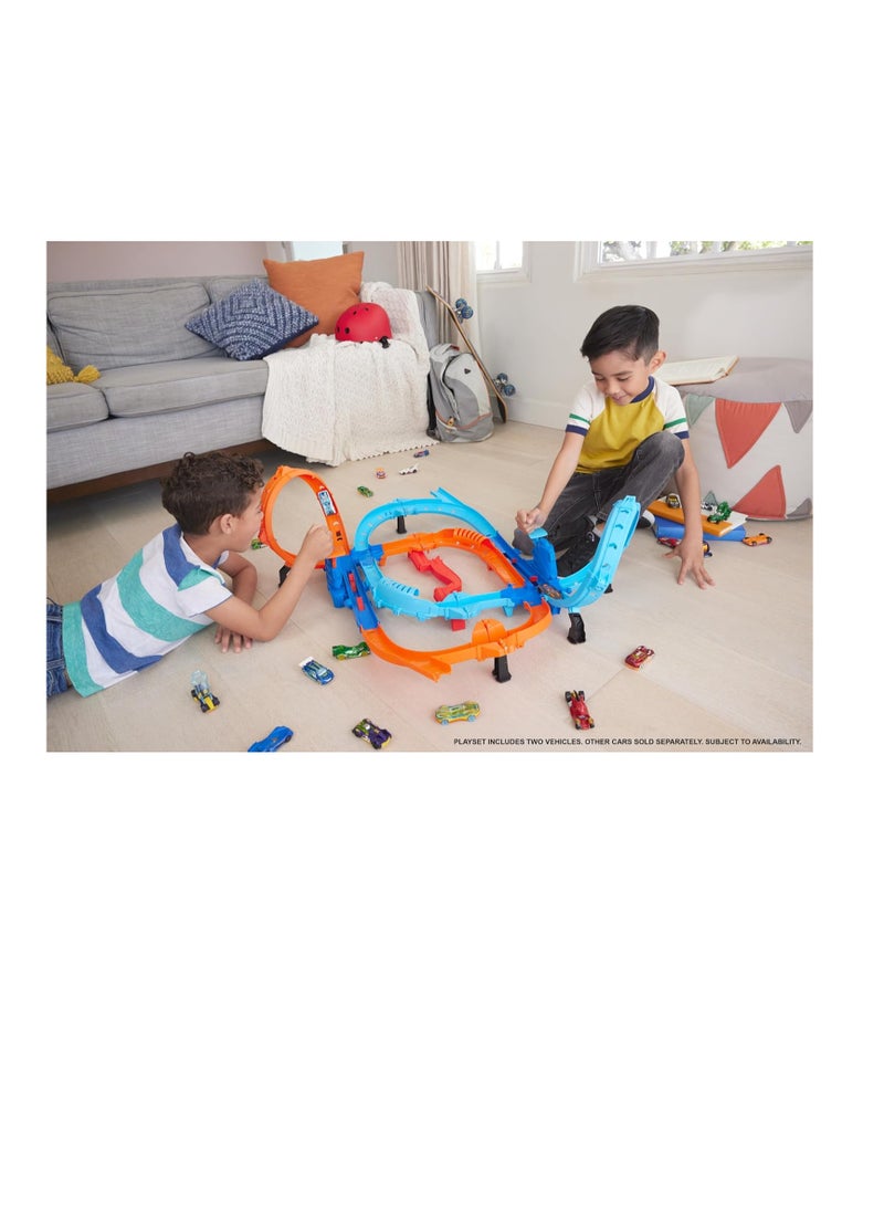 هوت ويلز مجموعة مسارات سيارات لعبة، سباقات سريعة للغاية تبدأ بسيارتين بمقياس 1:64، سباقات وحركات بهلوانية وجهاً لوجه، بادئان يدويان، HXR71 - Image 3