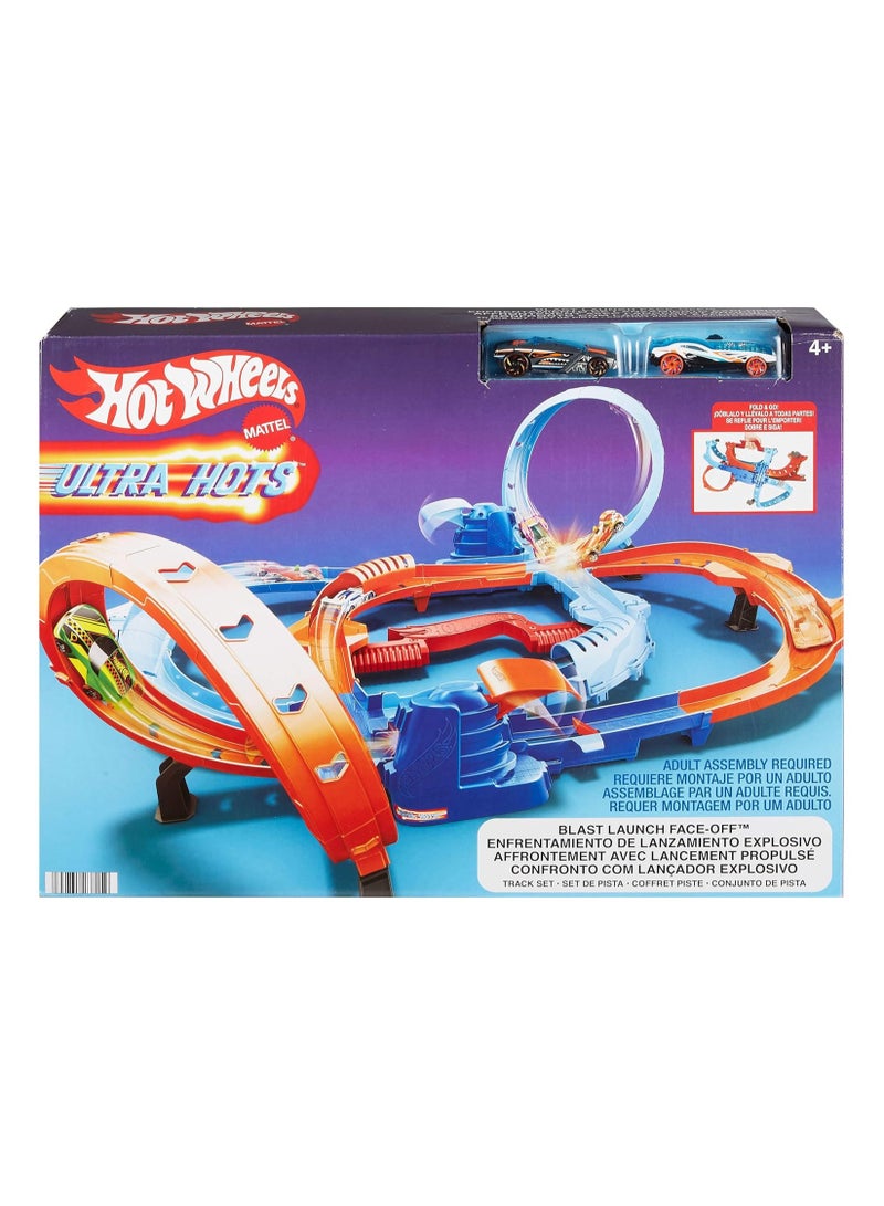 هوت ويلز مجموعة مسارات سيارات لعبة، سباقات سريعة للغاية تبدأ بسيارتين بمقياس 1:64، سباقات وحركات بهلوانية وجهاً لوجه، بادئان يدويان، HXR71 - Image 1