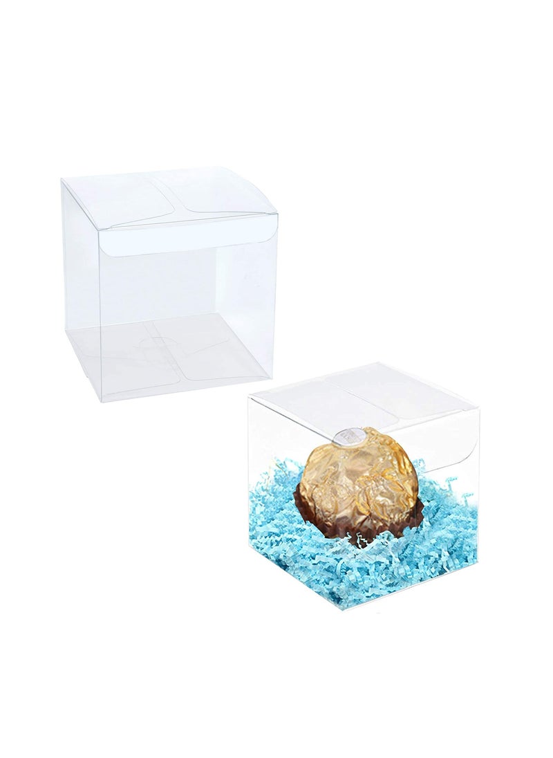 MARKQ - Clear Favor Boxes 10x10x10 cm, 12 pcs PVC Transparent Box for Gifts Macaron Cupcake Candy Cookies Ornament Gifts Wedding Party Baby Shower (Gold Base) - Image 1