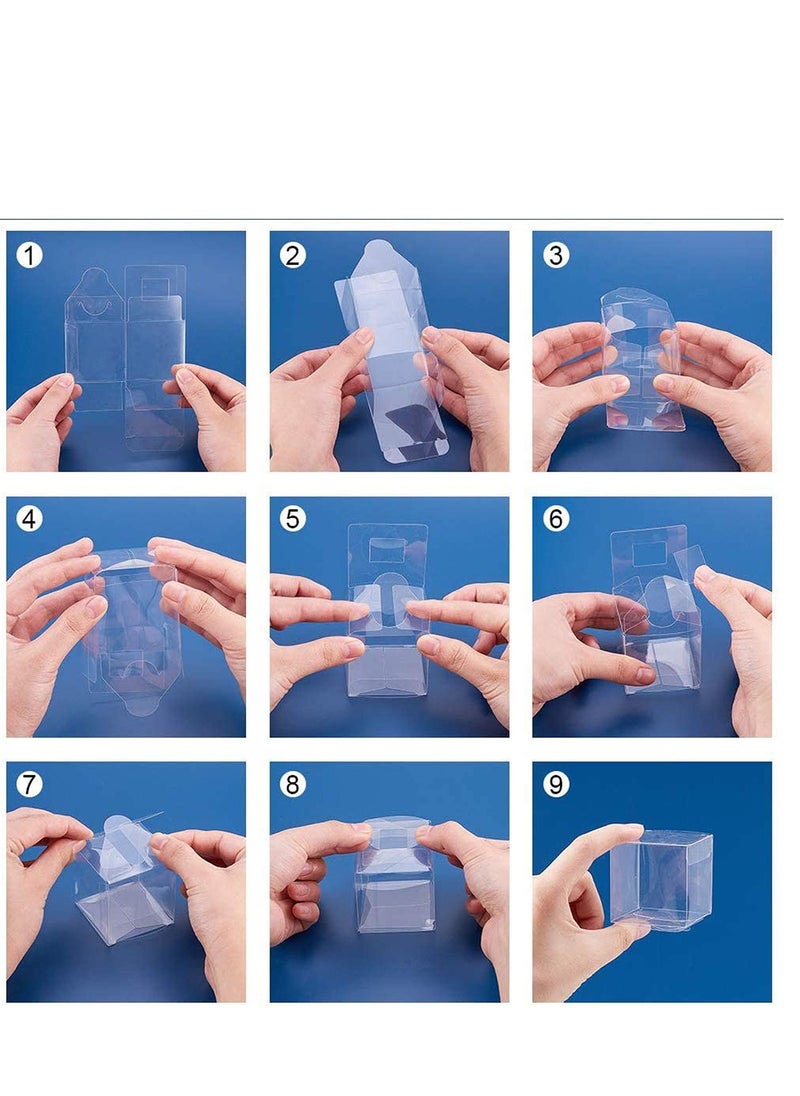 MARKQ - Clear Favor Boxes 10x10x10 cm, 12 pcs PVC Transparent Box for Gifts Macaron Cupcake Candy Cookies Ornament Gifts Wedding Party Baby Shower (Gold Base) - Image 1