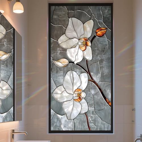 AOHMPT Stained Glass Window Privacy Film Static Cling - Rainbow Glass Decorative Sun Blocking Window Covering, Non-Adhesive Removable Stickers for Home & Office, 17.5" x 39.3" - Image 1