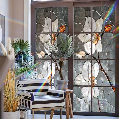 AOHMPT Stained Glass Window Privacy Film Static Cling - Rainbow Glass Decorative Sun Blocking Window Covering, Non-Adhesive Removable Stickers for Home & Office, 17.5" x 39.3" - Image 3