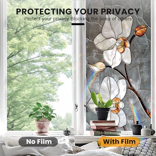 AOHMPT Stained Glass Window Privacy Film Static Cling - Rainbow Glass Decorative Sun Blocking Window Covering, Non-Adhesive Removable Stickers for Home & Office, 17.5" x 39.3" - Image 5