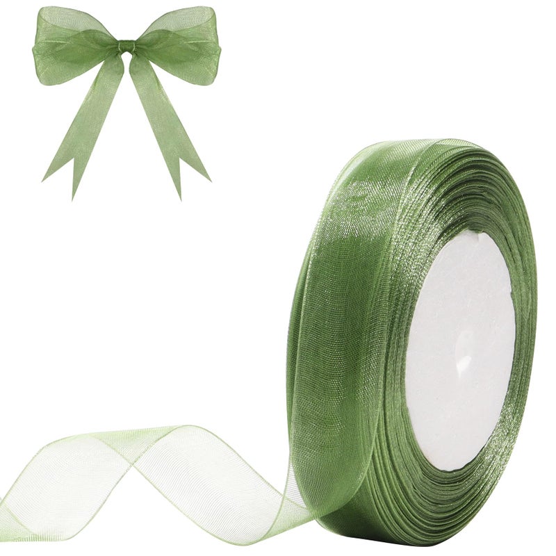 Hiswan 34 inch Sage Green Sheer Organza Ribbon 50 Yards Chiffon Ribbon for Gift Wrapping Christmas Halloween Decoration Wedding Flower Bouquet Crafts