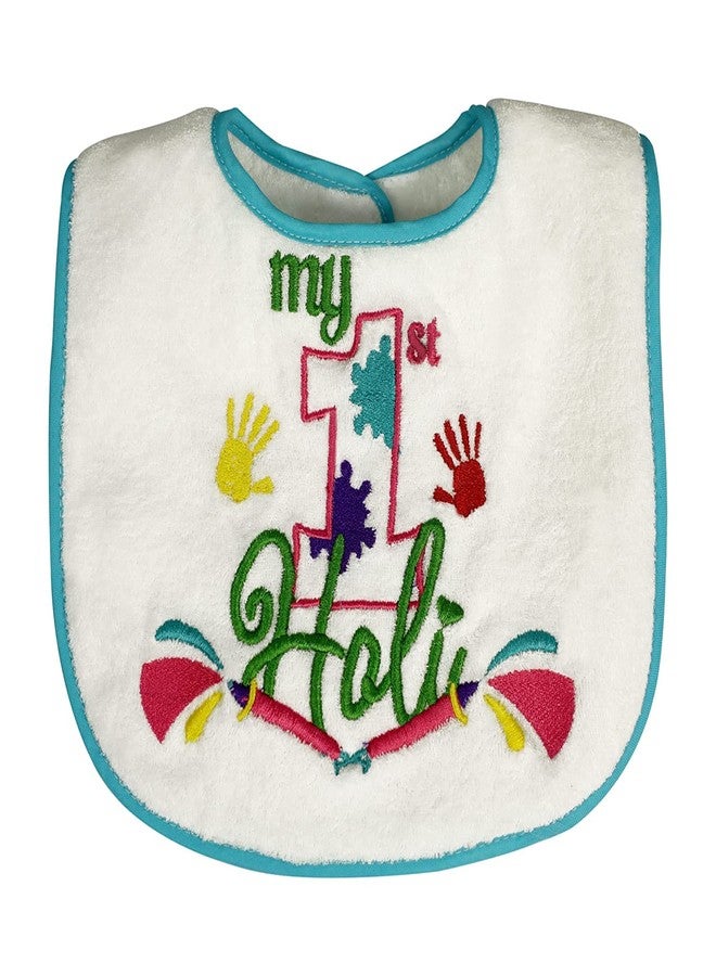 Butterthief Pure Terry Cotton Unisex Baby Bibs feeding Newborn Super Soft Apron Fiber filled Drooler Bibs Reversible (Pack of 1 pc) (Holi) - Image 1