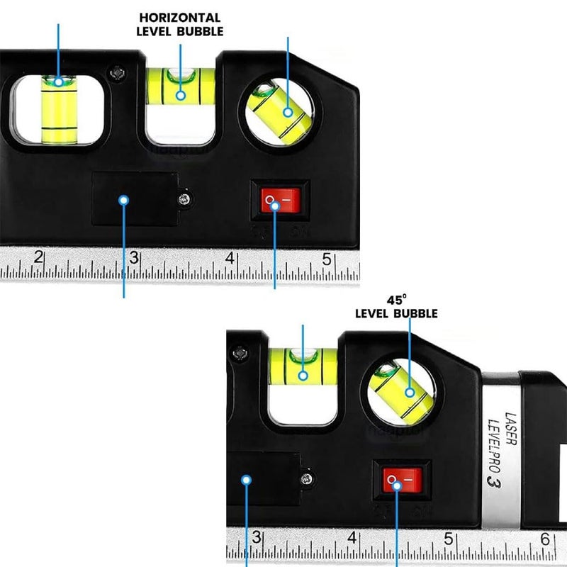 Cubent Laser Level Measuring Tool With Triple Bubble Precesion| 3 Laser Modes | Built In 8Ft Tape Measure | Metric And Imperial Scale | Precise & Portable Device For Home DIY Carpentry Plumbing Alignment - Image 4