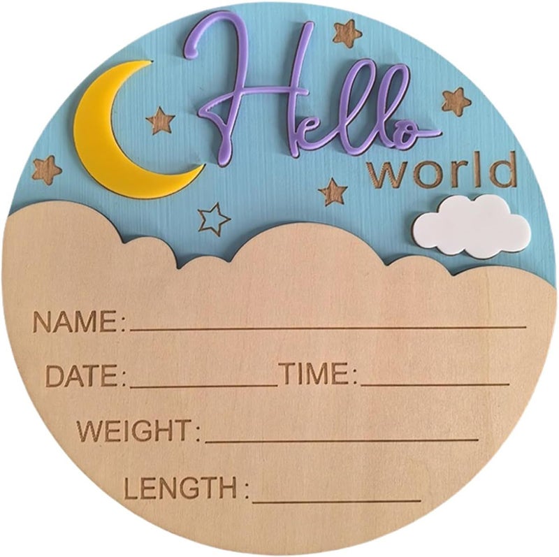 Purple Wood Newborn Announcement Sign 5.9 Inch Hospital Nursery Photo Prop - Image 1