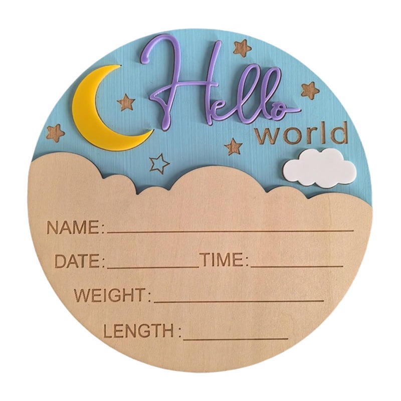 Purple Wood Newborn Announcement Sign 5.9 Inch Hospital Nursery Photo Prop - Image 2