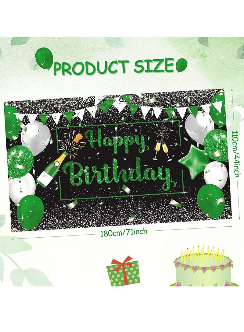 SOLARAE Birthday Banner Decorations Green Silver Black Happy Backdrop Champagne Glass Balloons Photo Booth Background for Man Women Party Decoration Supplies - Image 4