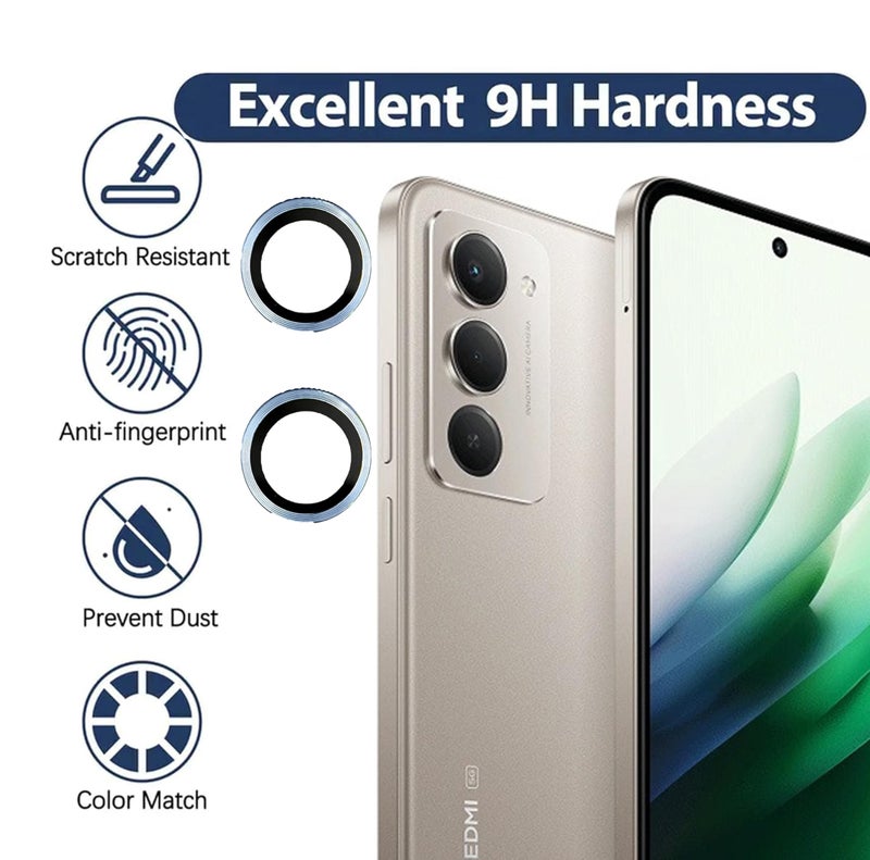 FabeKee Camera Lens Frame Glass Compatible with Redmi 15 5G Tempered Glass Aluminum Alloy Frame Individual Camera Lens Protector Cover Blue - Image 4