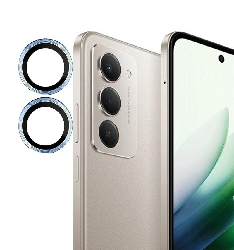FabeKee Camera Lens Frame Glass Compatible with Redmi 15 5G Tempered Glass Aluminum Alloy Frame Individual Camera Lens Protector Cover Blue - Image 1