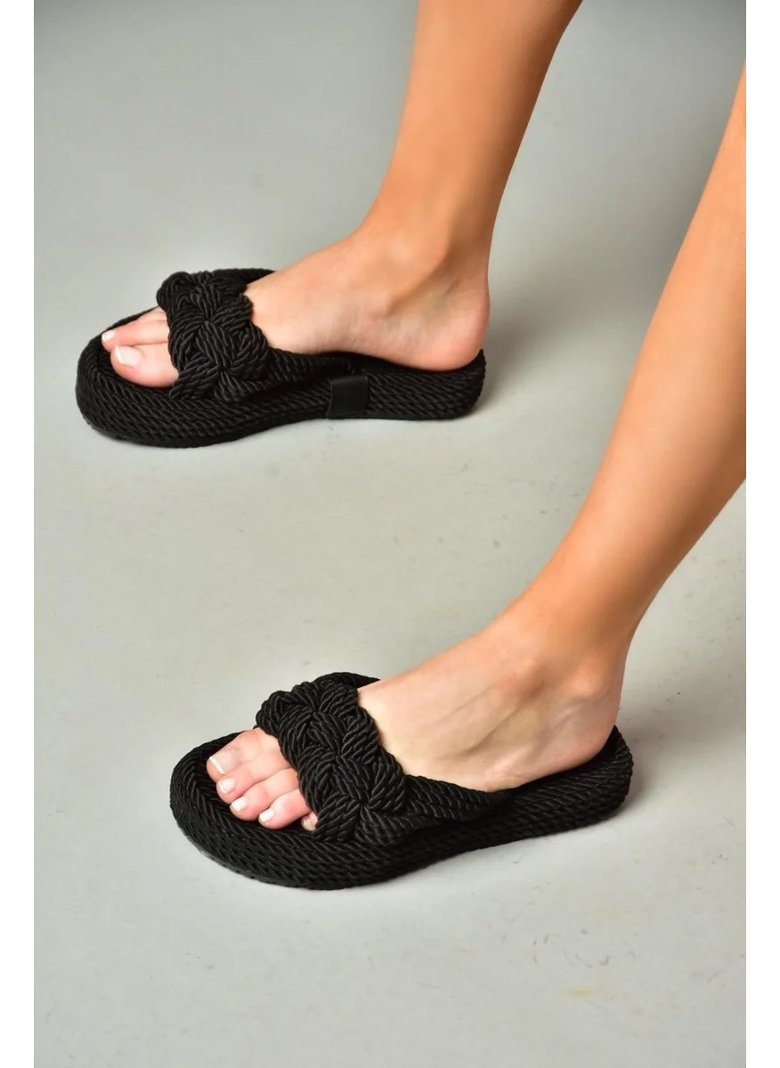 Fox Shoes S596022704 Black Rope String Straw Slippers