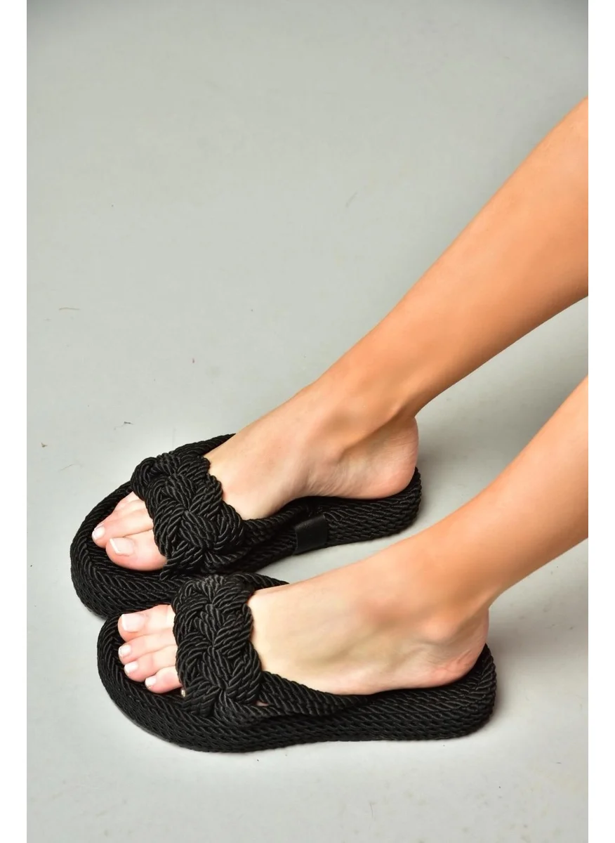 Fox Shoes S596022704 Black Rope String Straw Slippers