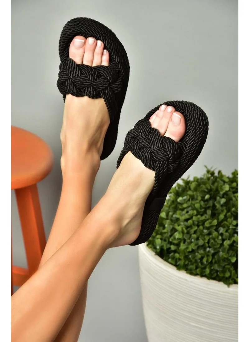 Fox Shoes S596022704 Black Rope String Straw Slippers
