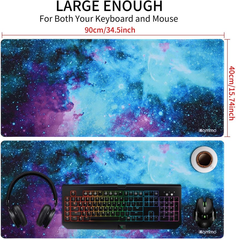 iKammo Large Galaxy Desk Mat Mouse Pad Big DeskPad Desk Cover Extended Cute Computer Mouse Pad XXL Big Office Desk Mouse MatPad with Waterproof SurfaceOptimized Gaming Surface XXL038 Blue Galaxy - Image 2
