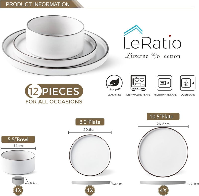 LERATIO Ceramic Dinnerware Sets for 4 High Edge Stoneware Plates and Bowls Set Chip and Crack Resistant  Oven  Dishwasher  Microwave Safe Dishes Set Service for 4 - Image 2