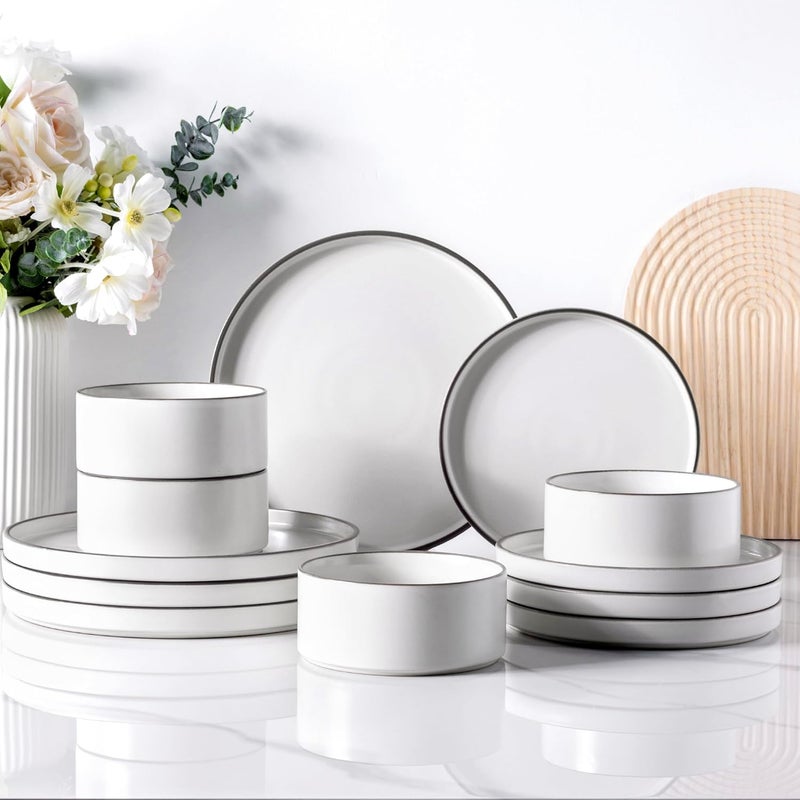 LERATIO Ceramic Dinnerware Sets for 4 High Edge Stoneware Plates and Bowls Set Chip and Crack Resistant  Oven  Dishwasher  Microwave Safe Dishes Set Service for 4 - Image 1