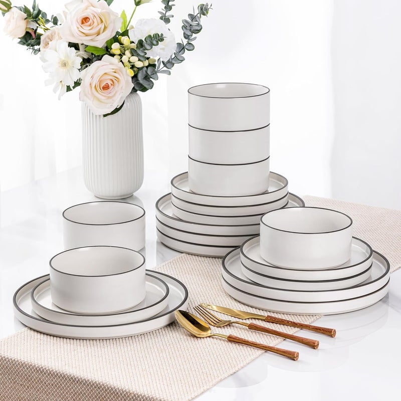LERATIO Ceramic Dinnerware Sets for 4 High Edge Stoneware Plates and Bowls Set Chip and Crack Resistant  Oven  Dishwasher  Microwave Safe Dishes Set Service for 4 - Image 5