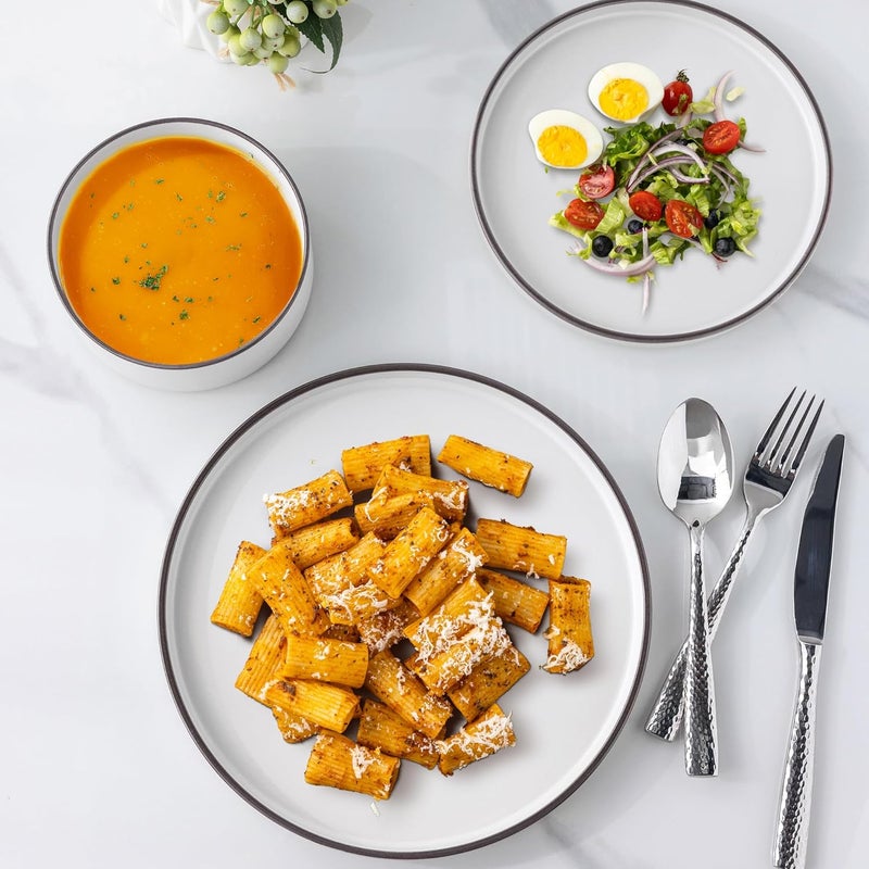 LERATIO Ceramic Dinnerware Sets for 4 High Edge Stoneware Plates and Bowls Set Chip and Crack Resistant  Oven  Dishwasher  Microwave Safe Dishes Set Service for 4 - Image 3