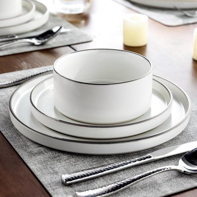 LERATIO Ceramic Dinnerware Sets for 4 High Edge Stoneware Plates and Bowls Set Chip and Crack Resistant  Oven  Dishwasher  Microwave Safe Dishes Set Service for 4 - Image 4