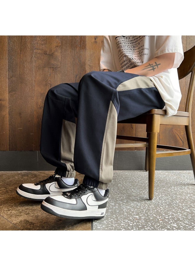 TonLion 2025 Spring/summer Men's Elastic Cuff Pants With Contrast Side Panels, Loose-fit Harem Trousers, Trendy Casual Streetwear - Image 3