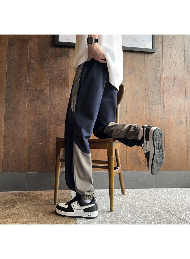 TonLion 2025 Spring/summer Men's Elastic Cuff Pants With Contrast Side Panels, Loose-fit Harem Trousers, Trendy Casual Streetwear - Image 5