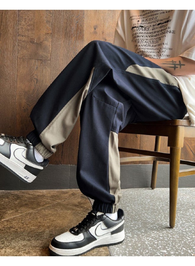 TonLion 2025 Spring/summer Men's Elastic Cuff Pants With Contrast Side Panels, Loose-fit Harem Trousers, Trendy Casual Streetwear - Image 1