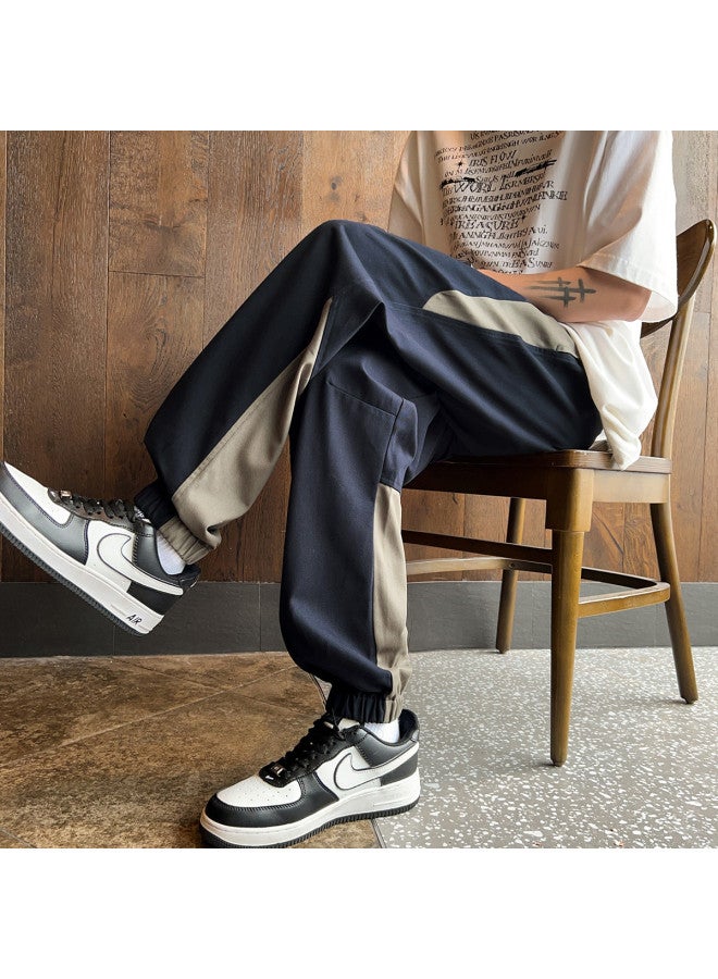 TonLion 2025 Spring/summer Men's Elastic Cuff Pants With Contrast Side Panels, Loose-fit Harem Trousers, Trendy Casual Streetwear - Image 2