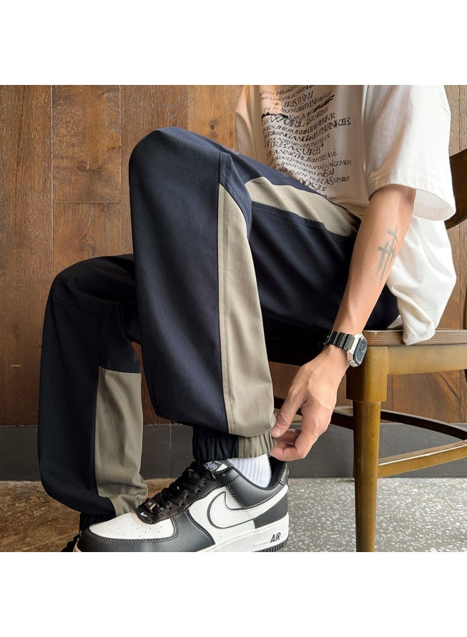 TonLion 2025 Spring/summer Men's Elastic Cuff Pants With Contrast Side Panels, Loose-fit Harem Trousers, Trendy Casual Streetwear - Image 4