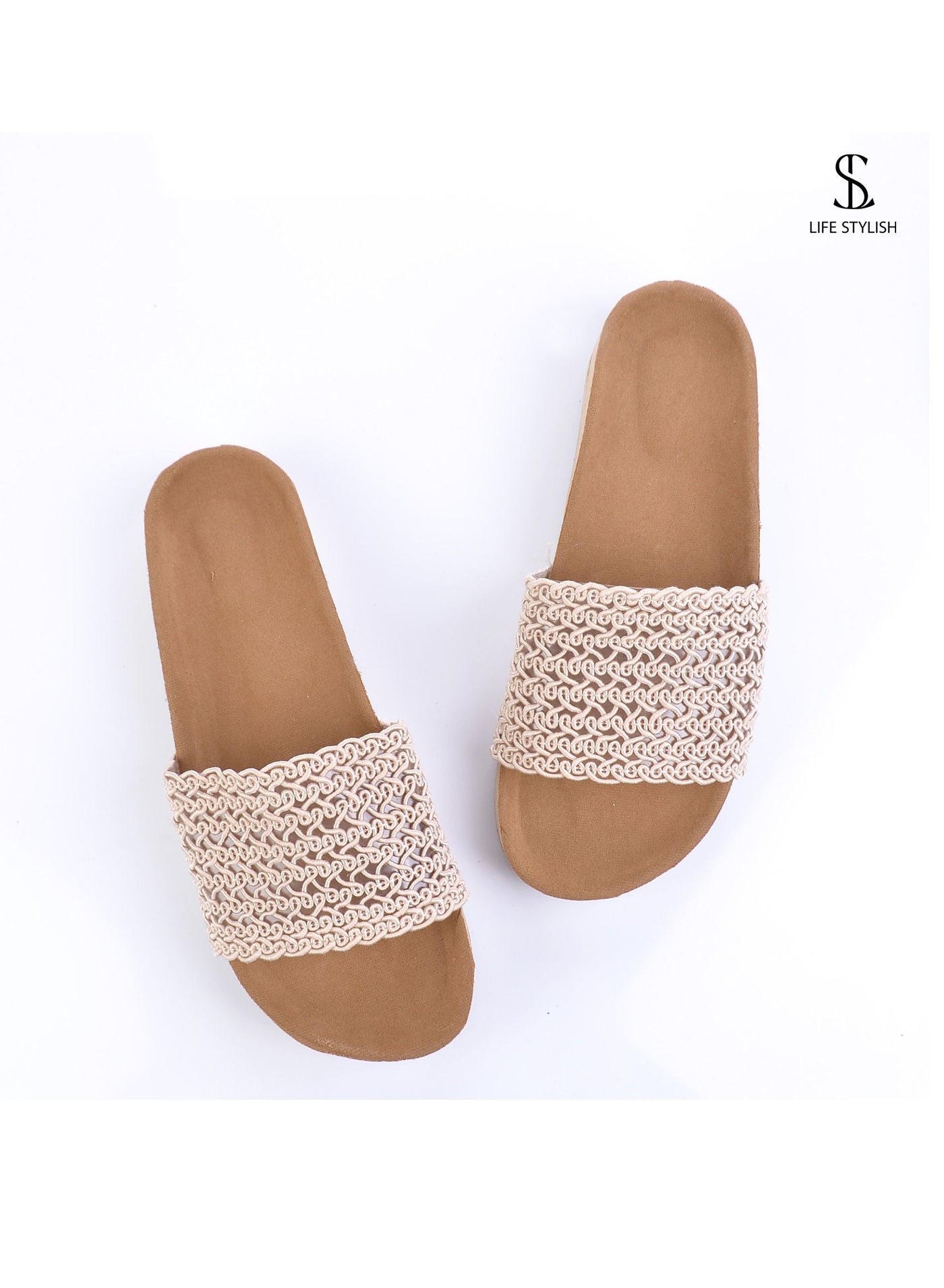 SL-102 Elegant leather laser slipper - Beige