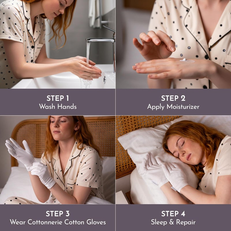 COTTONNERIE 4 Pairs Cottonnerie Basics Cotton Gloves for Dry Hands Sleeping, Moisturizing Gloves Overnight, Hand Moisturizer Gloves, Moisture Gloves for Dry Hands Overnight, Sleeping Gloves, Small - Image 4