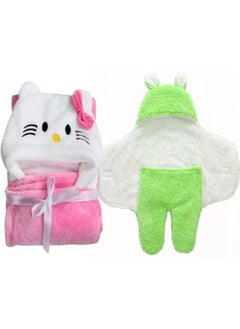 Brandonn Baby Blankets New Born Combo Pack Of Hooded Wrapper Sleeping Bag And Baby Bath Towel For 06 Months Baby Boys And Baby Girls Pack Of 2  - Image 1