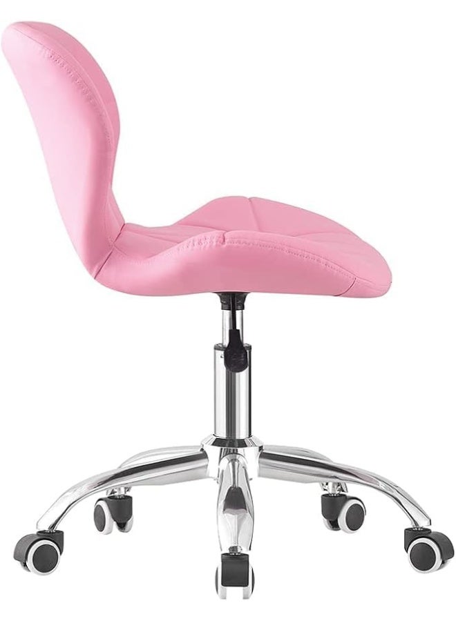 Modern Pink Desk Chair - Comfortable Study & Home Office Swivel Chair - Premium PU Leather - Height Adjustable with Chrome Legs & Lift - Perfect for Girls' Bedrooms & Studying - Image 1