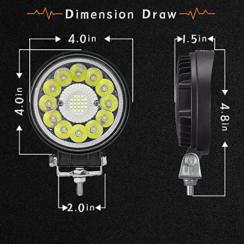SAN YOUNG LED Light Pods for Trucks, 4 Inch LED Tractor Work Lights 120W Round Spot Off Road Driving Light for ATV UTV RV Golf Cart Lawn Mower SUV Offroad Lights, 4 Pack - Image 2