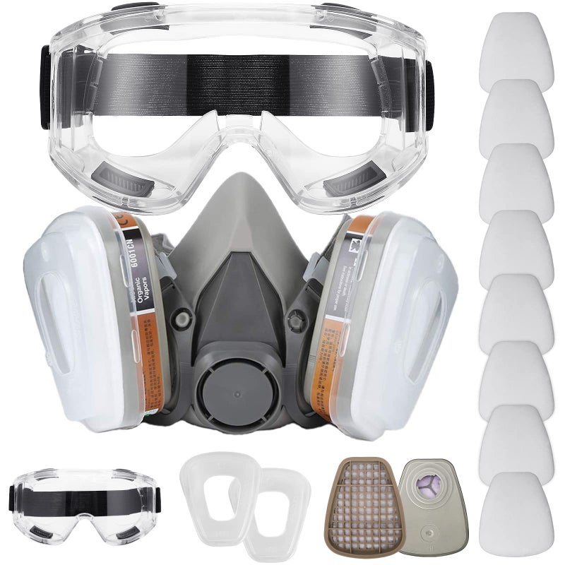 N.C Reusable Face Cover Set With Glasses For Gas Painting Dust Machine Polishing Organic Vapors With Filter Cotton Staining Car Spraying Sanding &Cutting Diy And Other Work Protection - Image 2