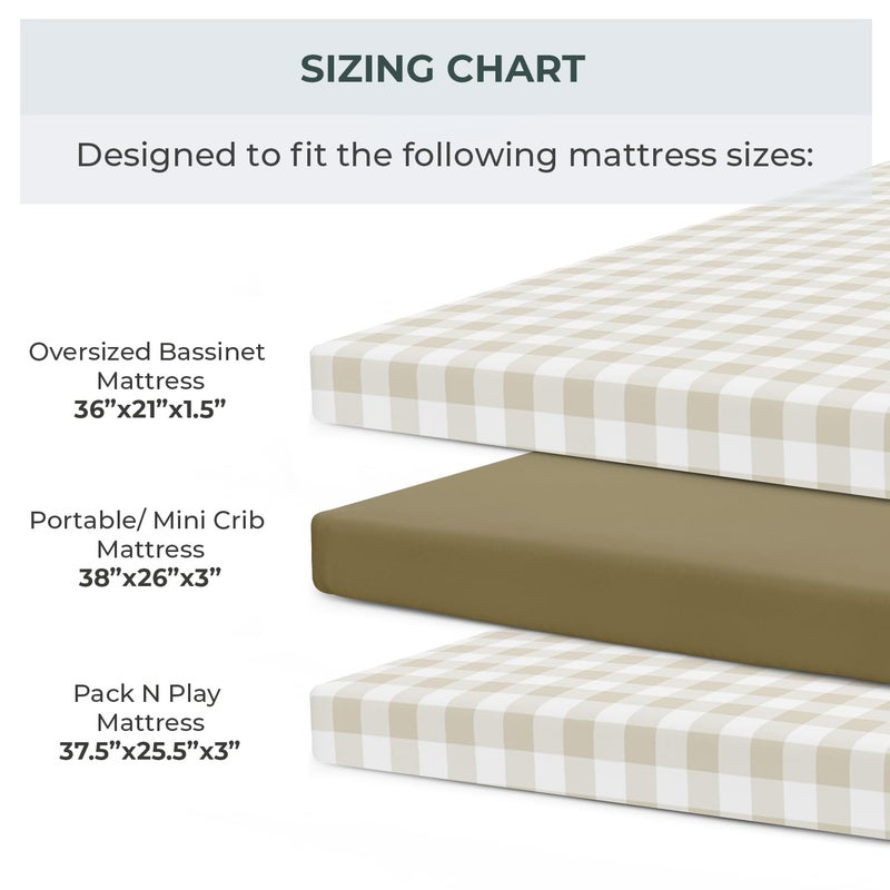 Pobibaby â€“ 2 Pack Pack N Play Sheets and Mini Crib Sheets, Premium Fitted Pack N Play Sheets for Standard Playards and Mini Cribs â€“ Ultra-Soft Jersey Knit, Safe and Snug for Baby (Gingham Khaki) - Image 3