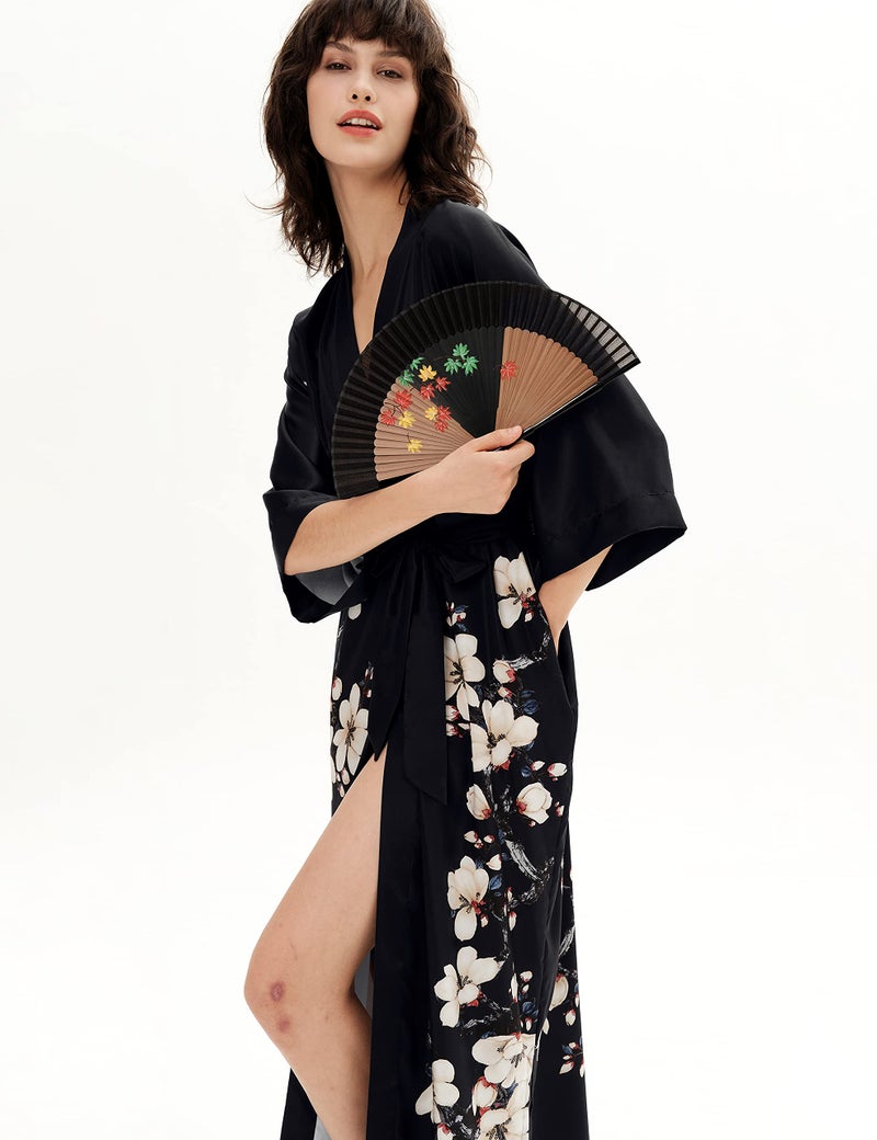 PRODESIGN Long Satin Sleepwear Gradient Watercolor Silky Nightgown Bathrobe - Image 3