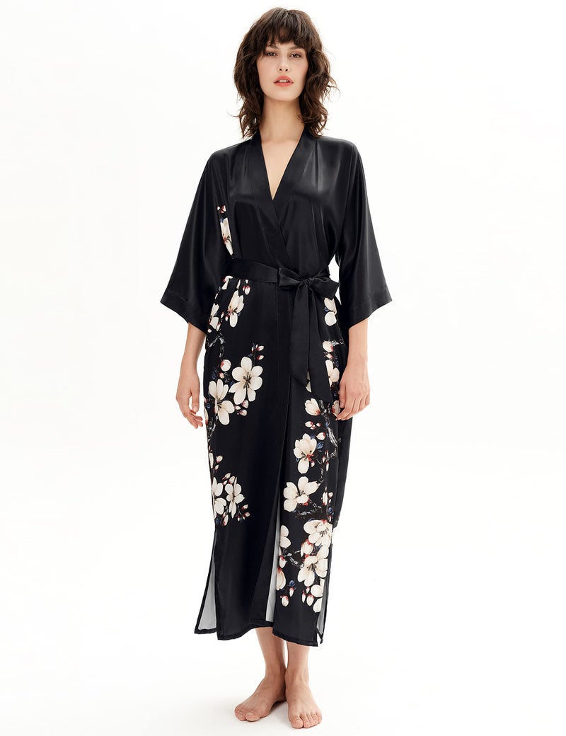 PRODESIGN Long Satin Sleepwear Gradient Watercolor Silky Nightgown Bathrobe - Image 4