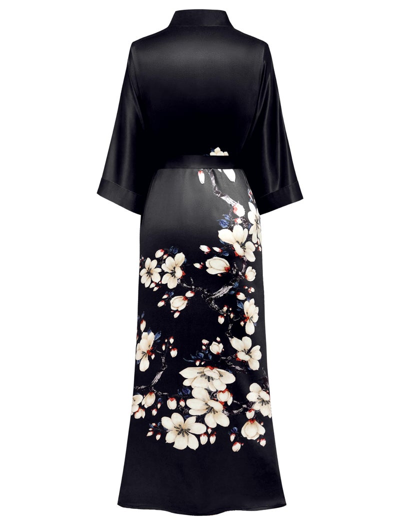 PRODESIGN Long Satin Sleepwear Gradient Watercolor Silky Nightgown Bathrobe - Image 2